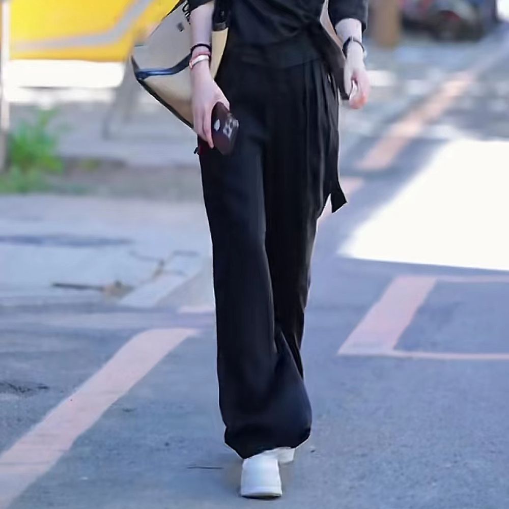 【單件/套裝】棉麻時尚減齡設計感V領襯衫+百搭高腰闊腿褲裝兩件套套裝