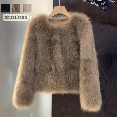 仿狐狸毛網紅韓版皮草短款毛毛圓領外套