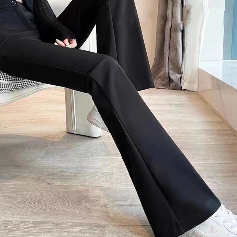 高腰修身顯瘦垂感彈力西裝微喇叭褲