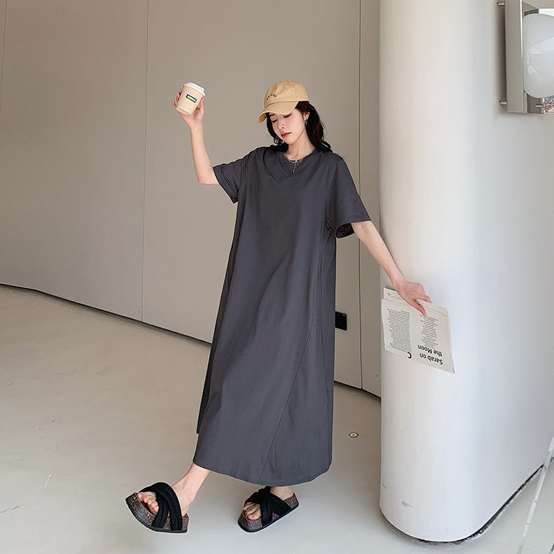 寬鬆遮肚減齡連衣裙大碼顯瘦休閒過膝T恤裙