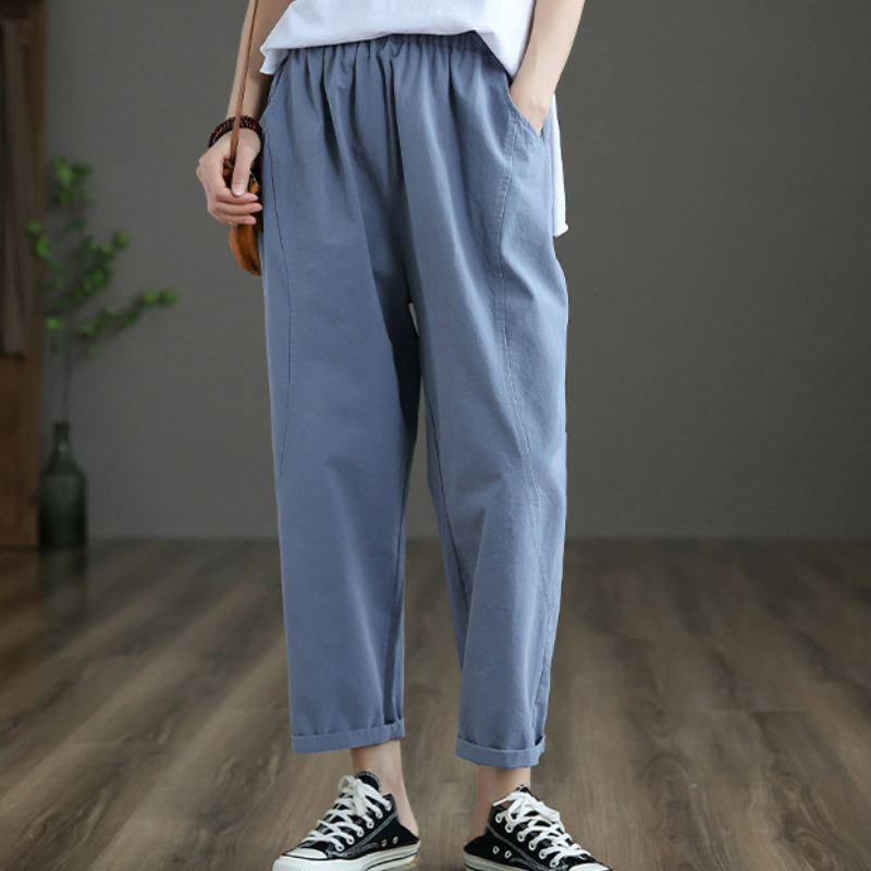 文藝復古高腰顯瘦純棉九分休閒直筒褲