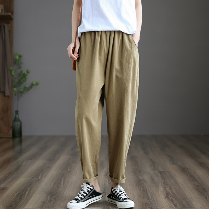 文藝復古高腰顯瘦純棉九分休閒直筒褲