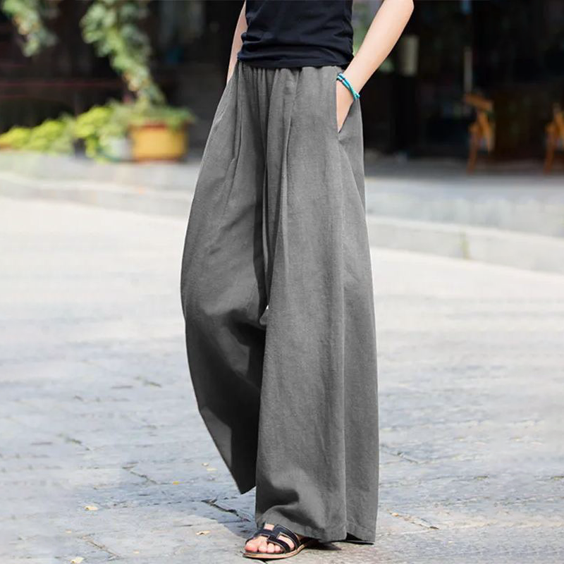 百搭闊腿褲顯瘦棉麻寬鬆直筒休閒褲(6色)