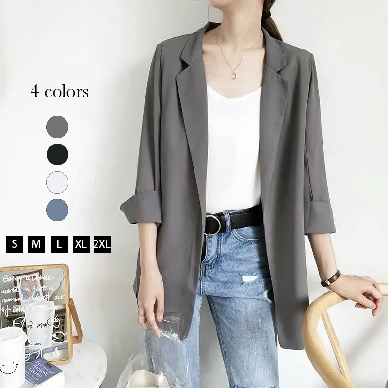 韓版薄款氣質休閒雪紡七分袖小西裝開衫