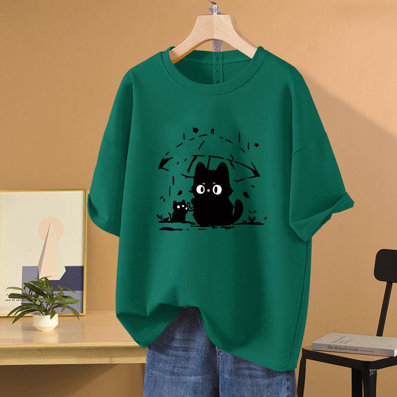 大碼純棉設計感寬鬆休閒顯瘦洋氣印花短袖t恤