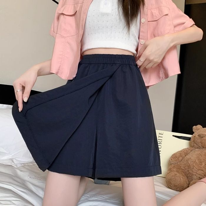 山本工裝裙褲女夏季薄款新款寬鬆闊腿五分褲休閒冰絲運動短款