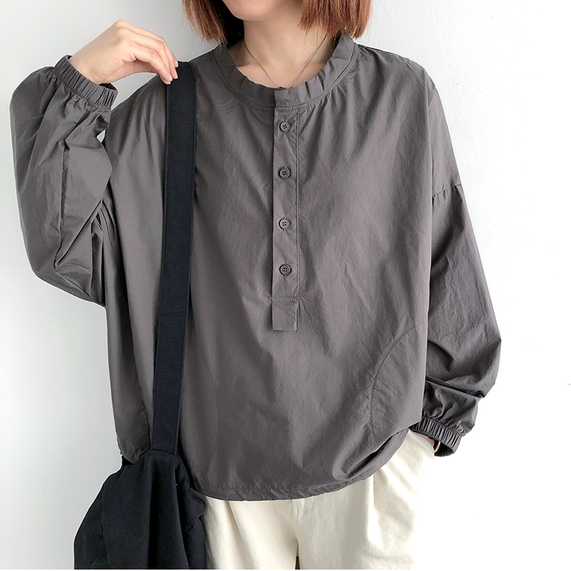洋氣時尚休閒寬鬆大碼套頭長袖襯衫