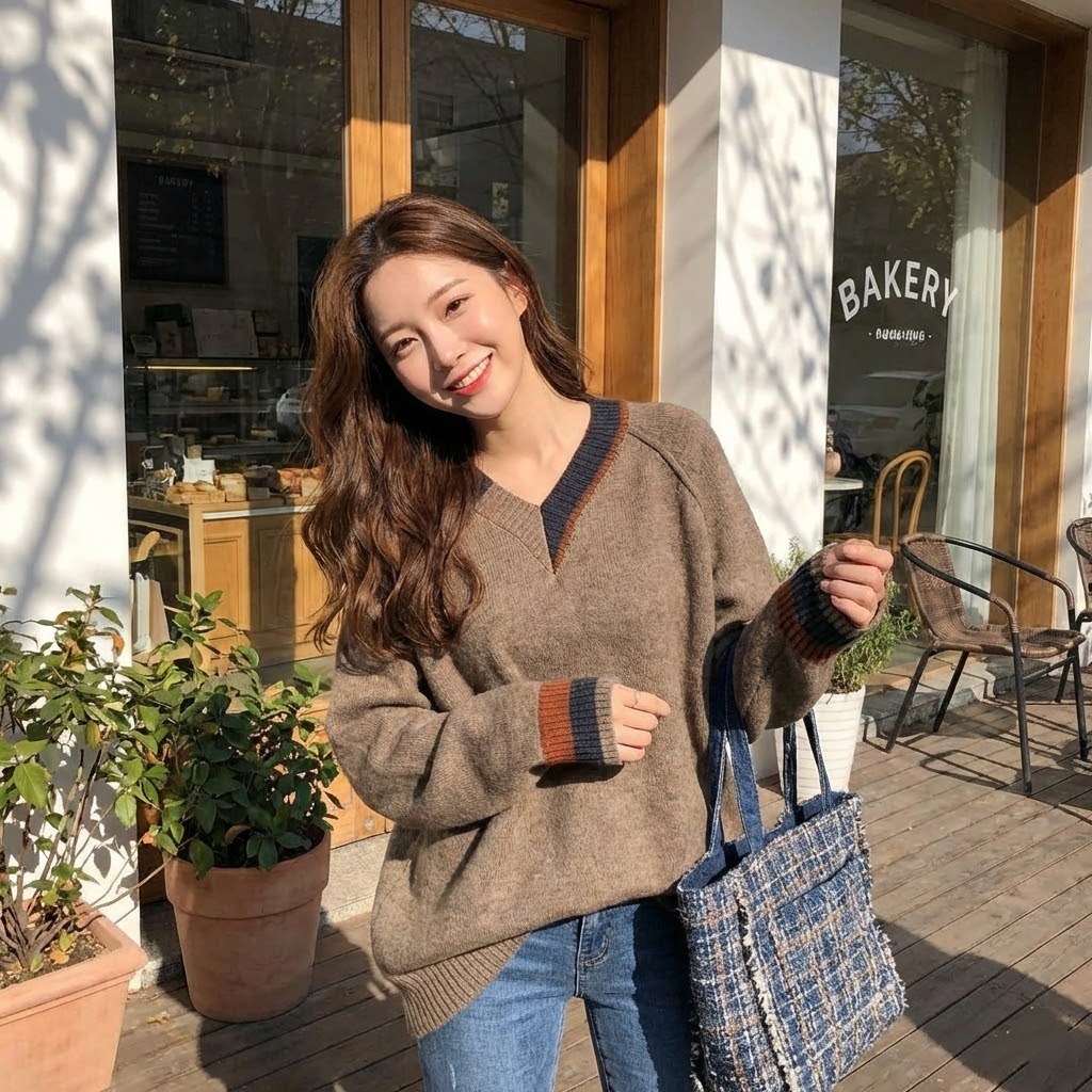 韓版寬鬆顯瘦外穿套頭打底v領針織衫