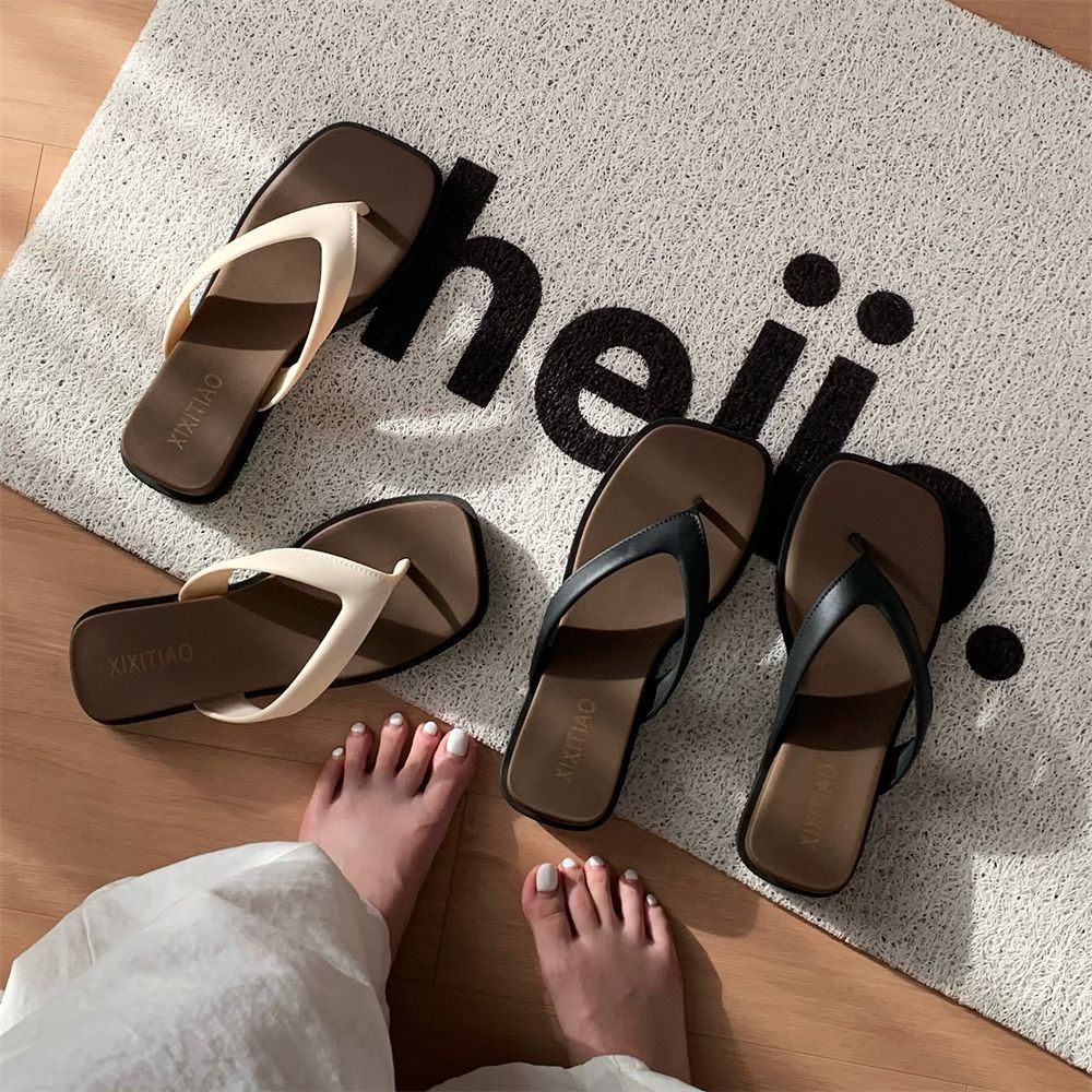 戶外休閒厚底復古拼色夾腳涼拖鞋