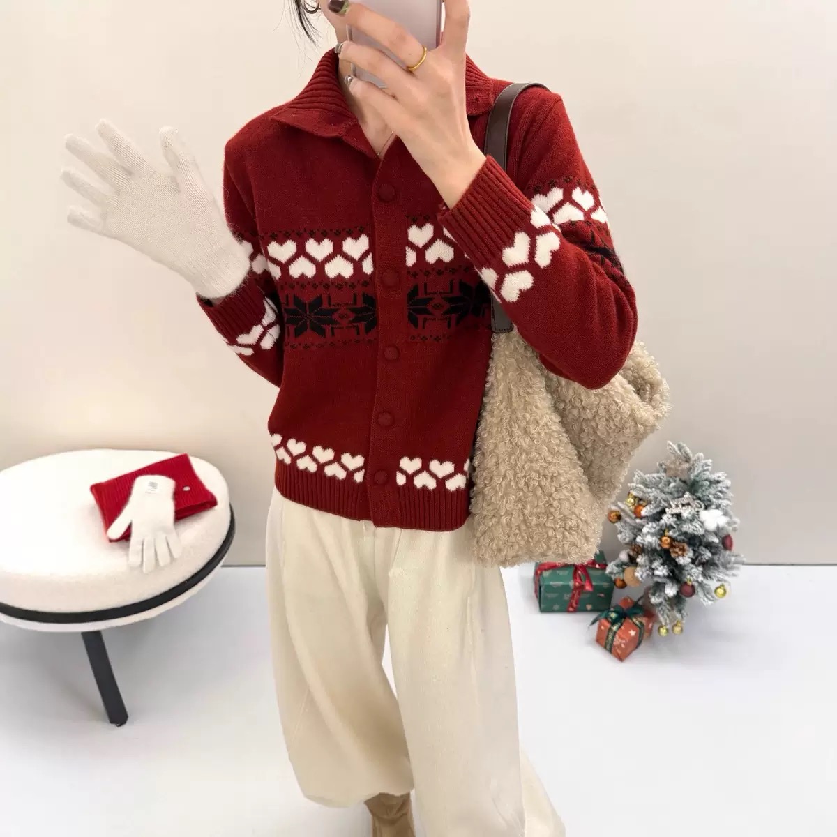 提花高領毛衣寬鬆顯瘦疊穿針織開衫