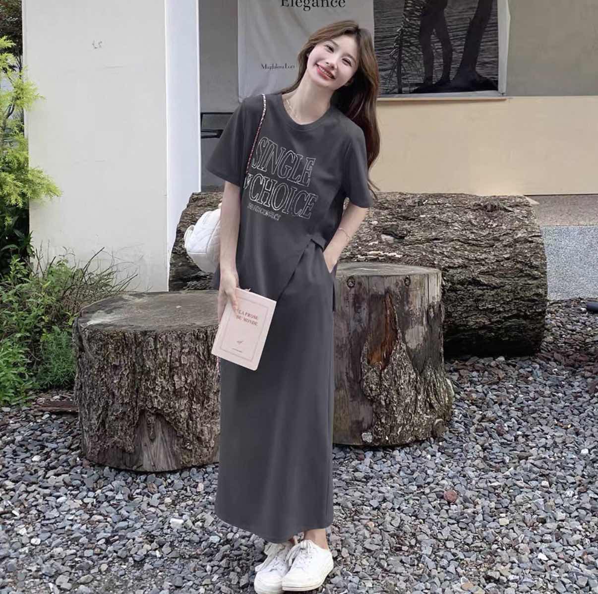 【單件/套裝】韓版減齡不規則上衣+休閑半身裙兩件套