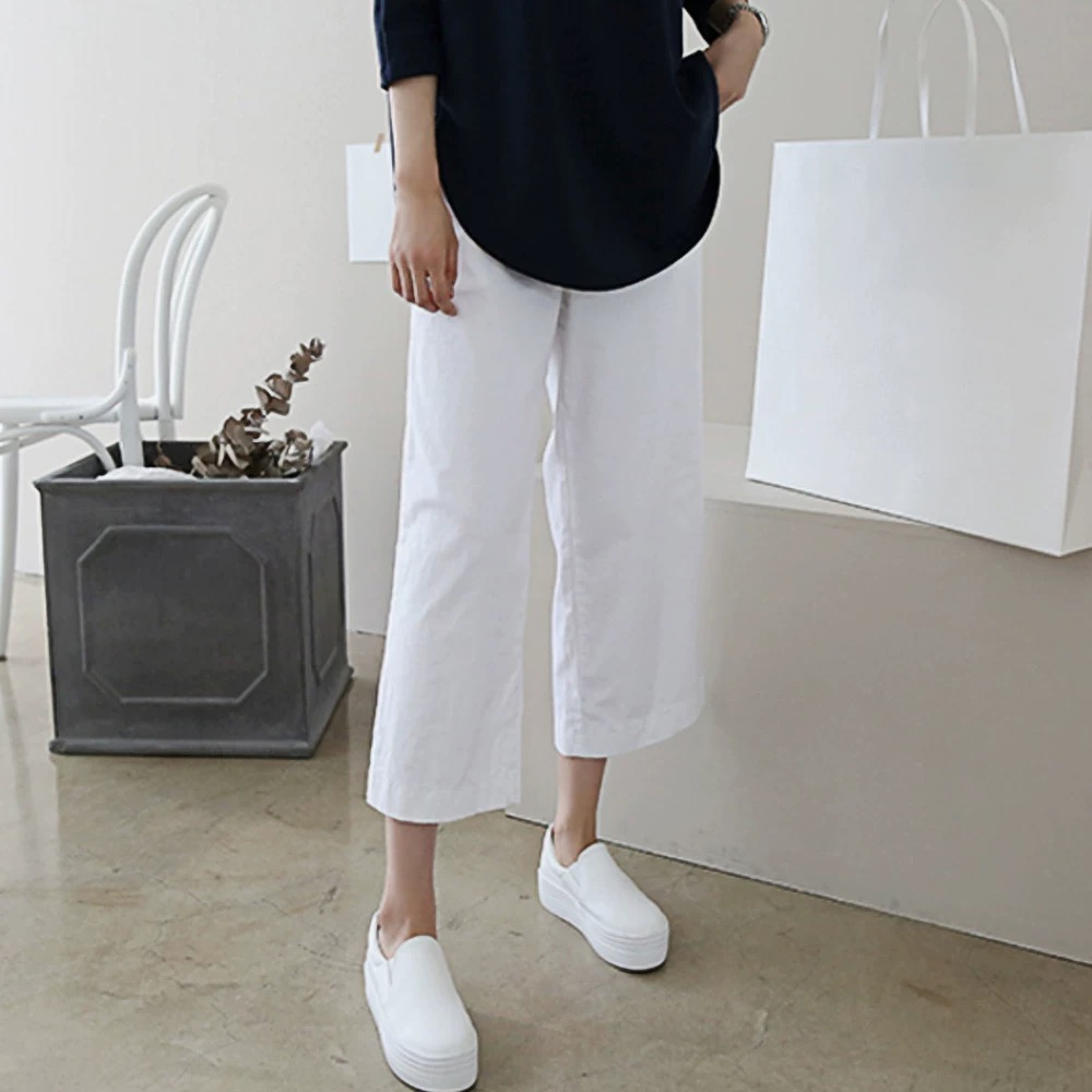 闊腿棉麻薄款休閒中腰寬鬆九分褲裝