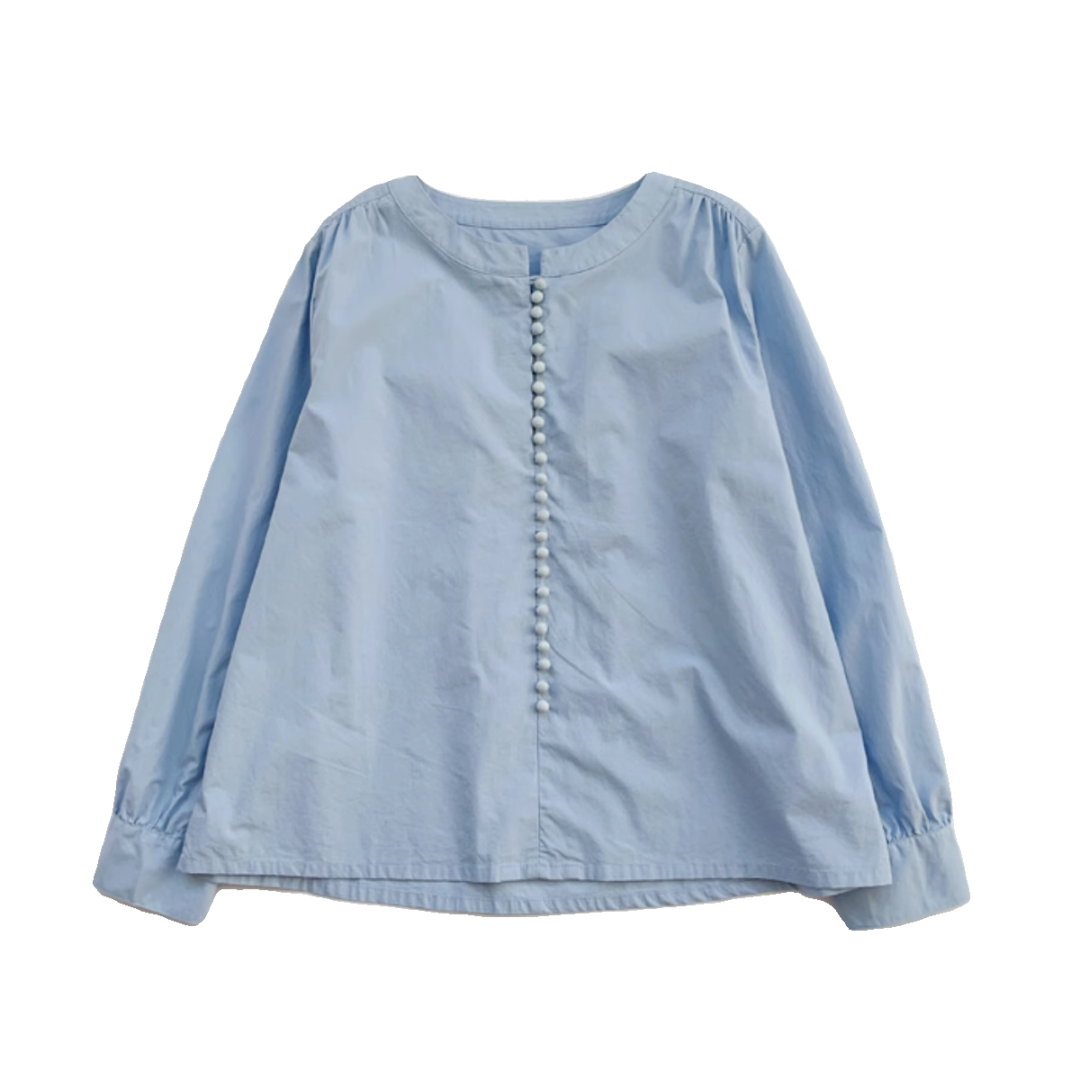 韓系霧霾藍圓領小眾棉質排扣襯衫