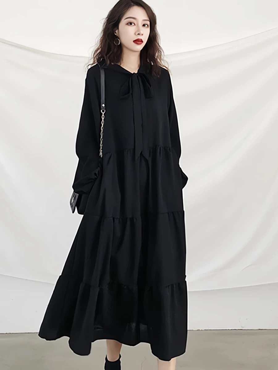 法式桔梗寬鬆氣質復古溫柔風雪紡洋裝