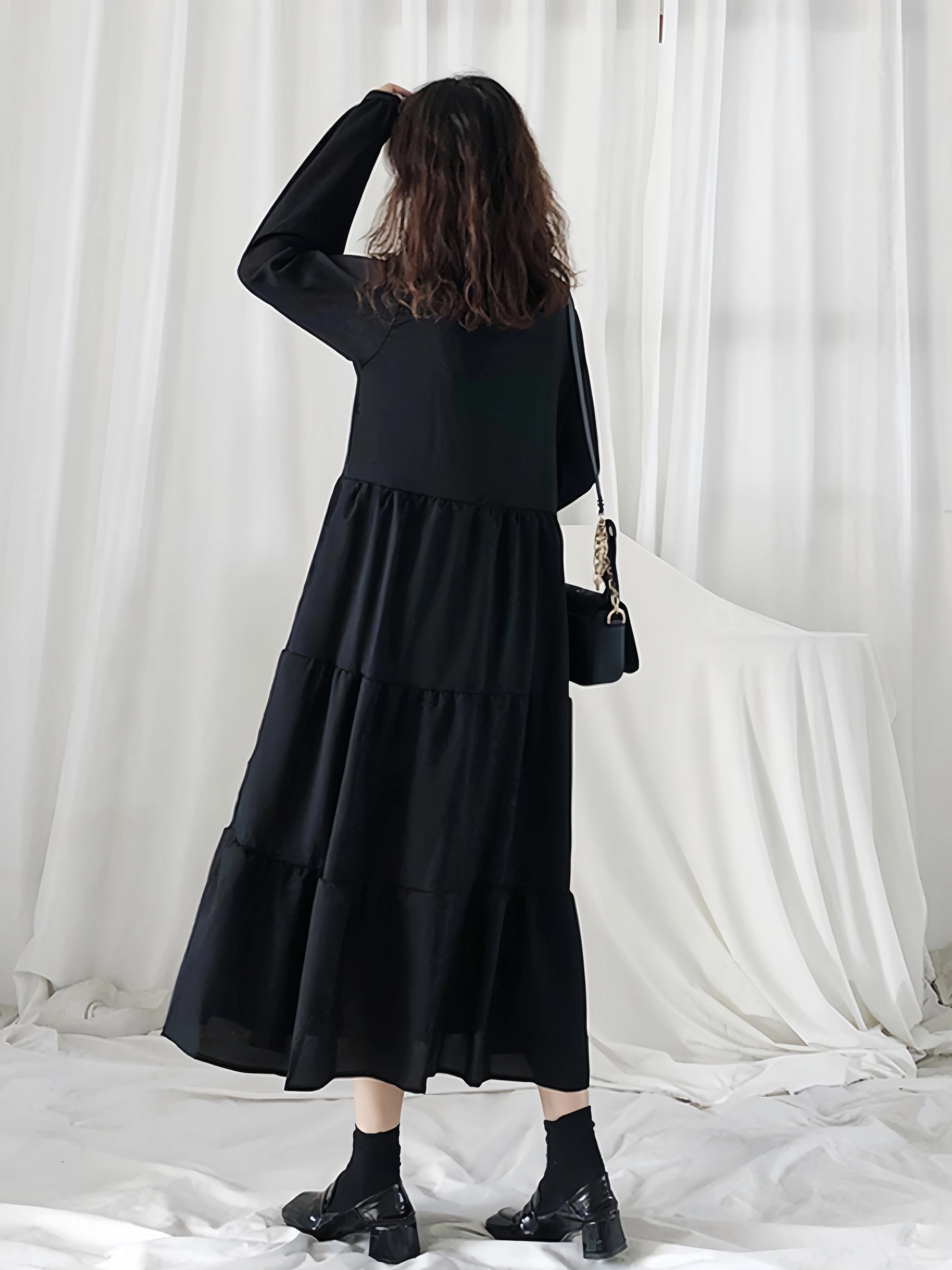 法式桔梗寬鬆氣質復古溫柔風雪紡洋裝