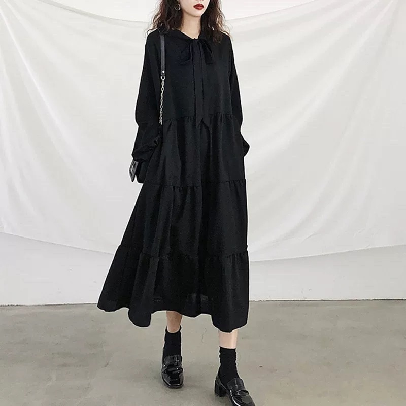法式桔梗寬鬆氣質復古溫柔風雪紡洋裝