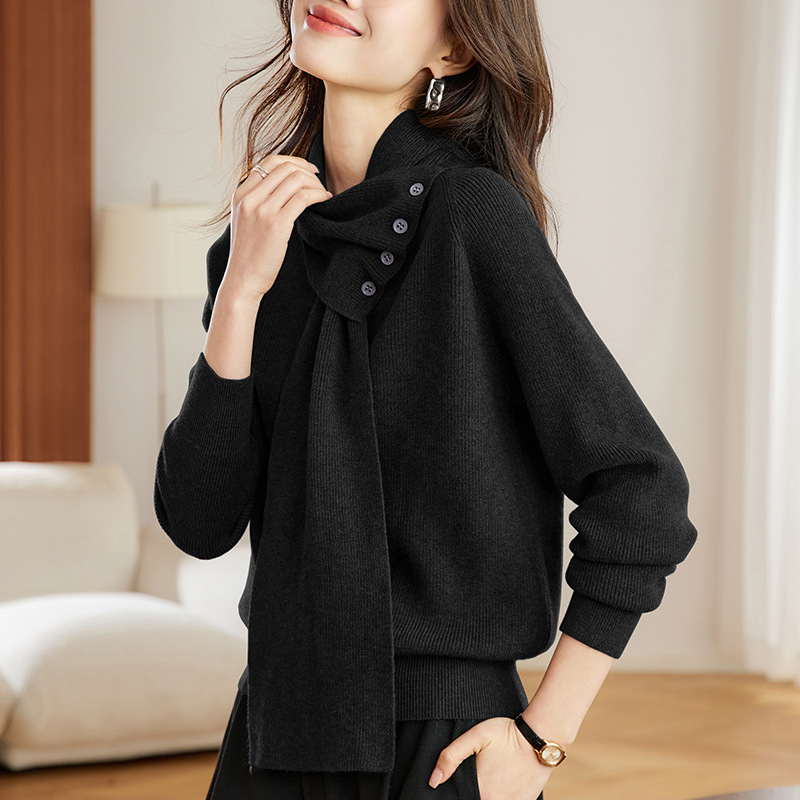 （可拆圍脖）設計感打底衫寬鬆長袖針織毛衣