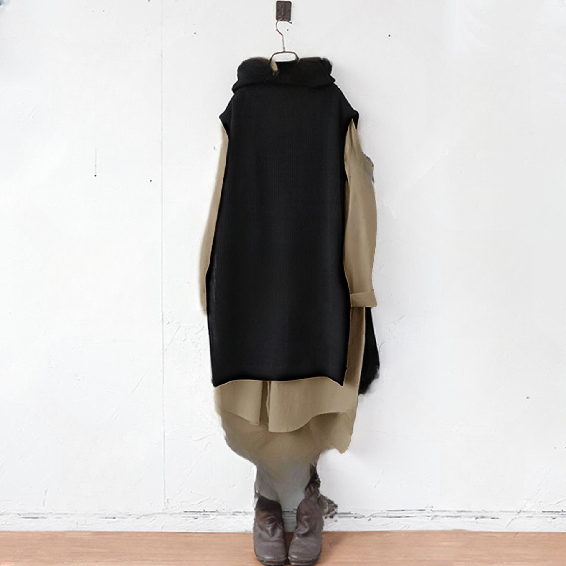 【套裝】日系無袖針織裙+翻折領半開衫長袖襯衫裙兩件套裝