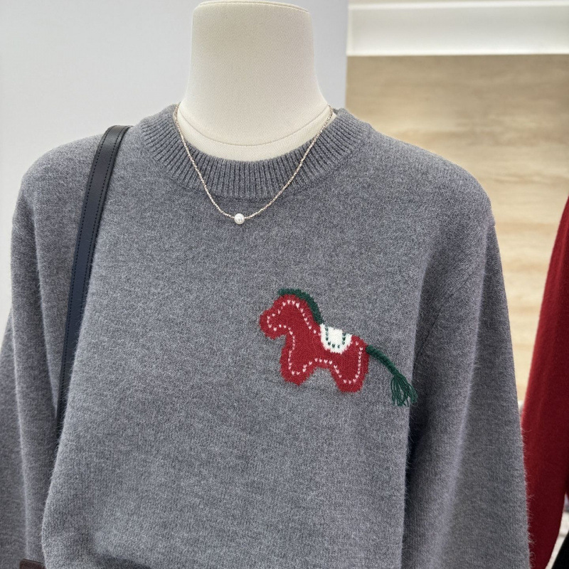 韓系減齡顯瘦毛衣打底圓領小馬針織衫