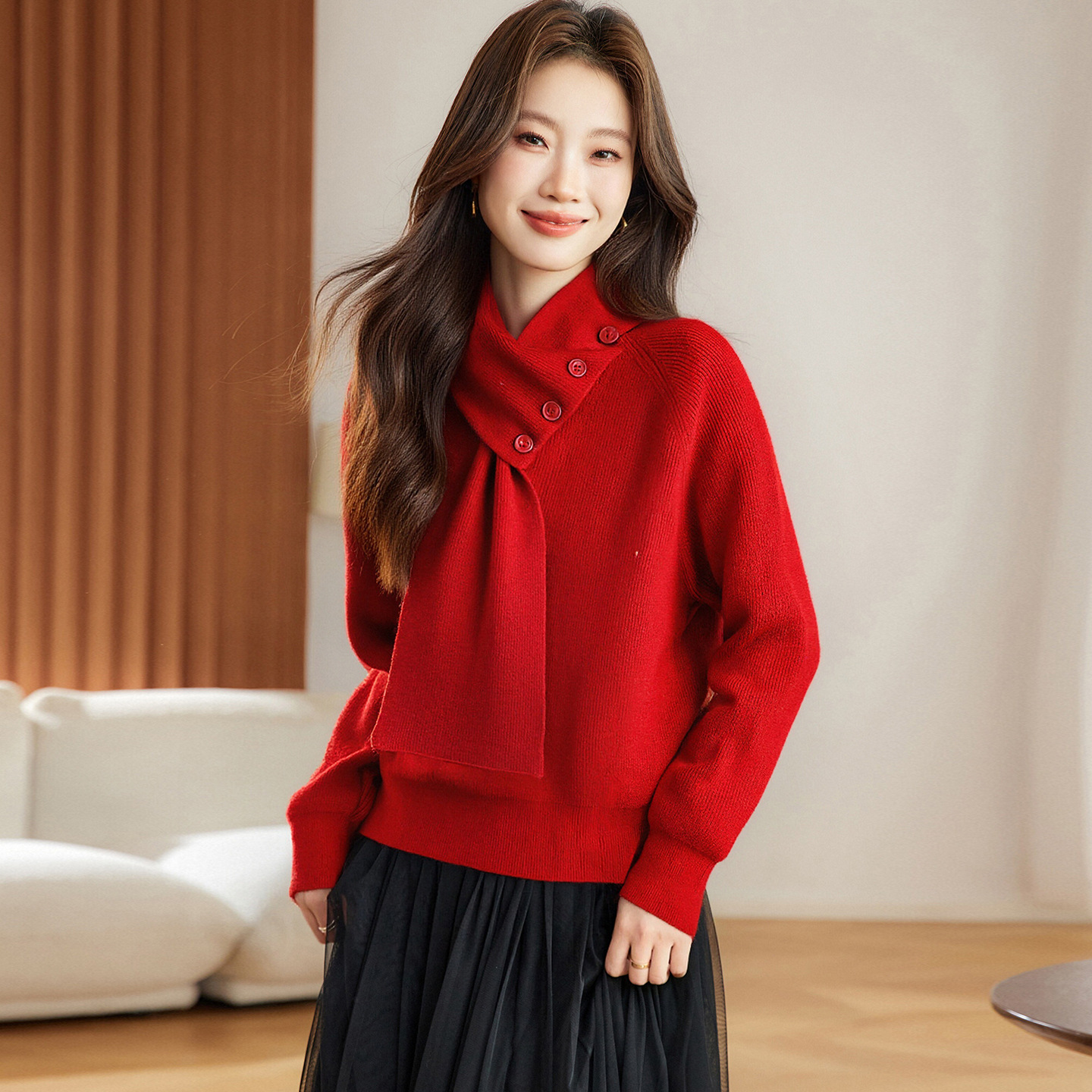 （可拆圍脖）設計感打底衫寬鬆長袖針織毛衣