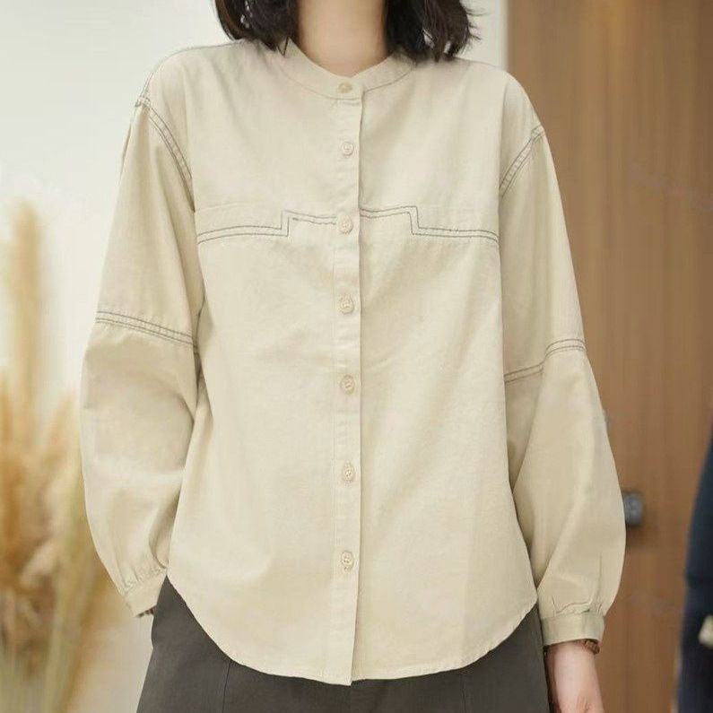 時尚寬松明線設計顯瘦洋氣減齡休閑通勤長袖襯衫