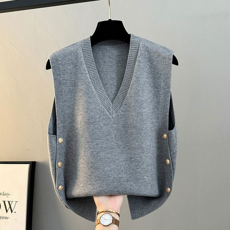 日韓針織背心寬鬆外穿休閒百搭疊穿坎肩馬甲