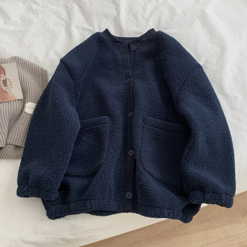 時尚加絨棒球服寬鬆仿羊羔絨外套