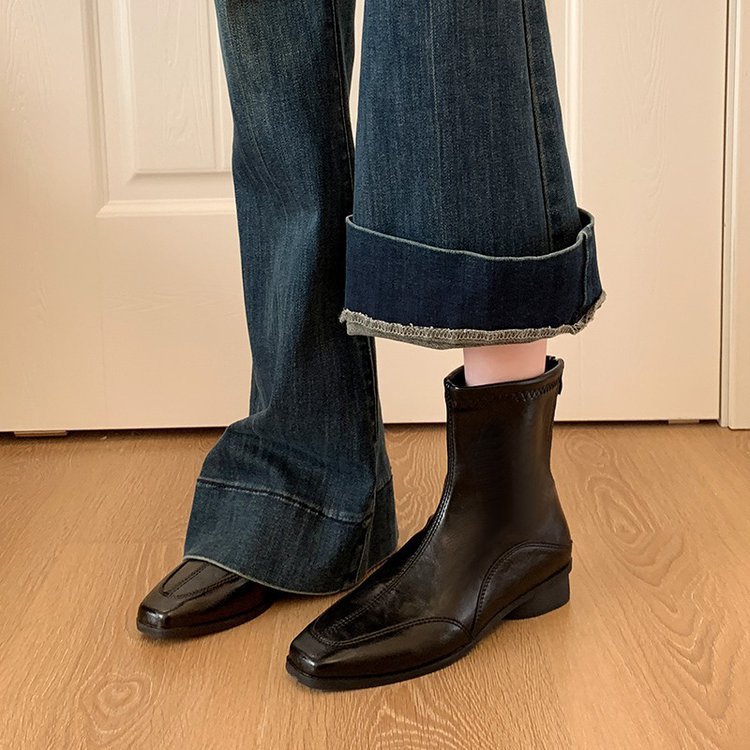 3厘米高二棉人造毛絨鏈子方頭單鞋