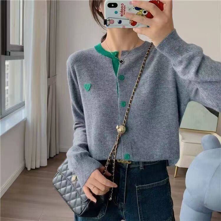 韓版貼布打底洋氣寬鬆毛衣外套溫柔風長袖針織開衫