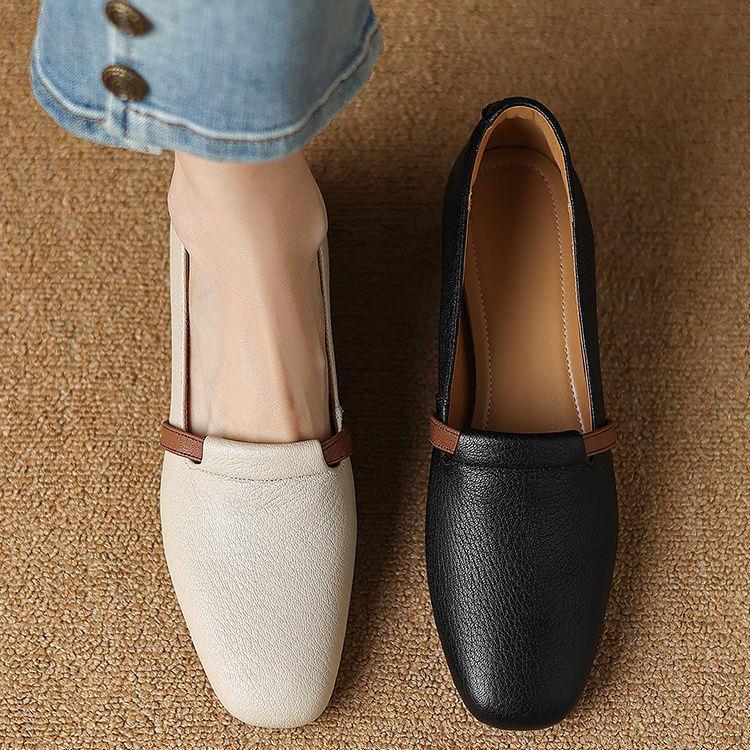 方頭樂福鞋英倫小皮鞋低跟軟底單鞋