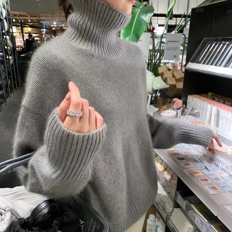 韓系慵懶風高領外穿毛衣軟糯針織打底衫