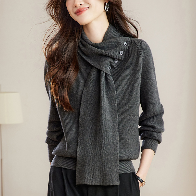 （可拆圍脖）設計感打底衫寬鬆長袖針織毛衣