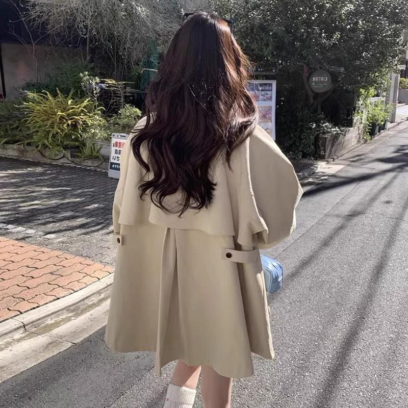 @復古英倫風立領寬松長袖風衣外套