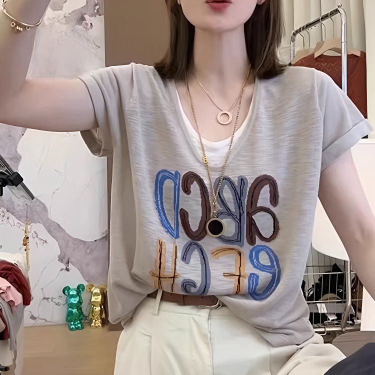 減齡寬鬆大碼假兩件設計感短袖