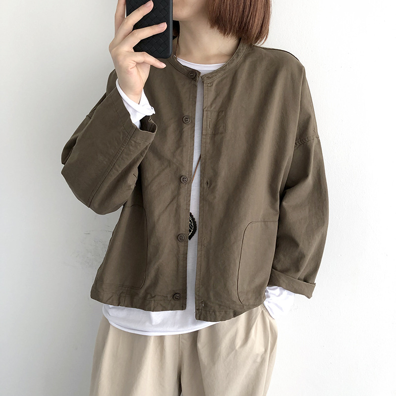 日韓新款寬鬆短版素色百搭休閒夾克