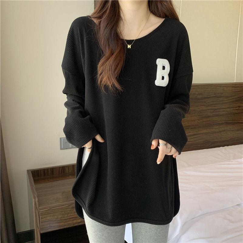 寬鬆顯瘦洋氣百搭刺繡長袖T恤