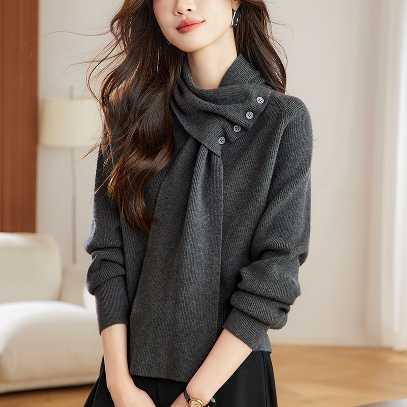 （可拆圍脖）設計感打底衫寬鬆長袖針織毛衣