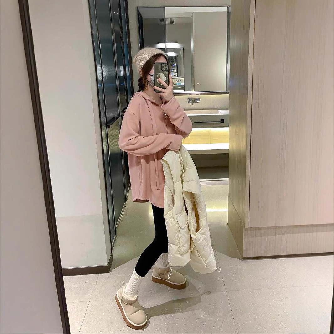 大碼德絨寬鬆顯瘦慵懶風百搭ins連帽打底衫