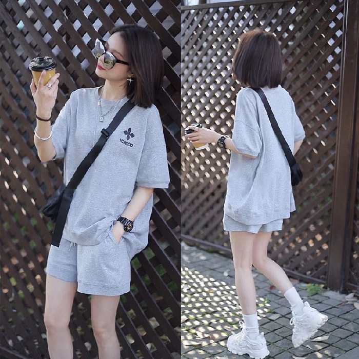 【整套】時尚運動休閒寬鬆韓版短袖短褲兩件套裝