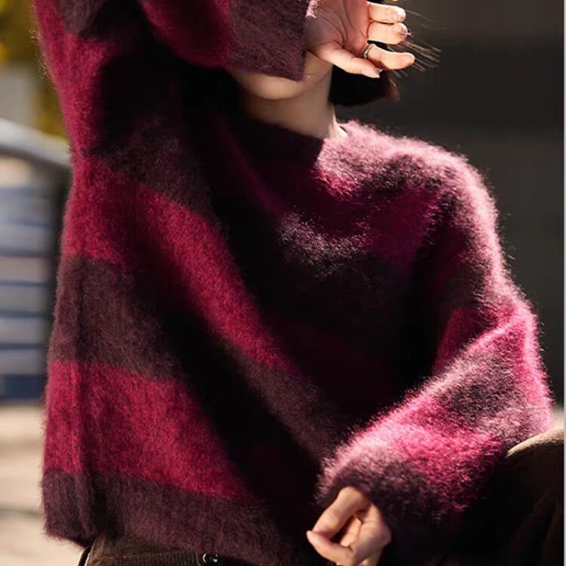 條紋毛衣寬鬆軟糯休閒慵懶感氣質顯瘦針織衫