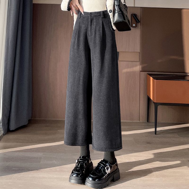 加厚毛呢哈倫西裝褲高腰八分九分素色休閒直筒褲