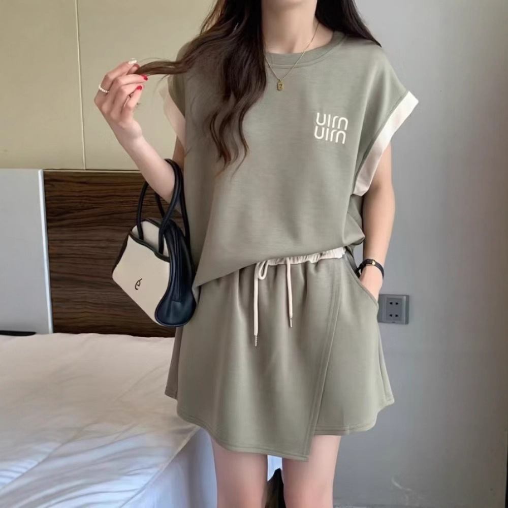 【整套】休閒刺繡字母韓版短袖短褲兩件套裝