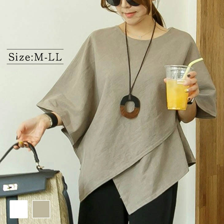 日韓休閑不規則下擺棉麻寬鬆顯瘦薄款襯衫