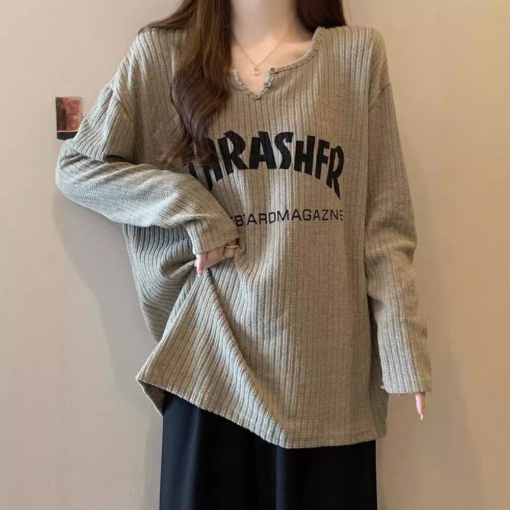 時尚字母大碼寬鬆高級感顯瘦休閒針織衫