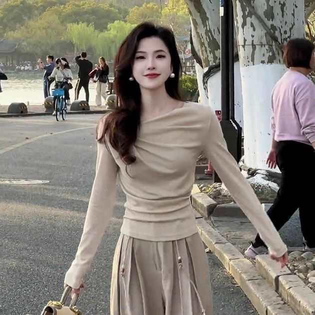 【單件/套裝】輕奢高貴氣質不規則簡約上衣+高腰闊腿褲兩件套