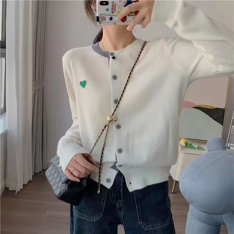 韓版貼布打底洋氣寬鬆毛衣外套溫柔風長袖針織開衫