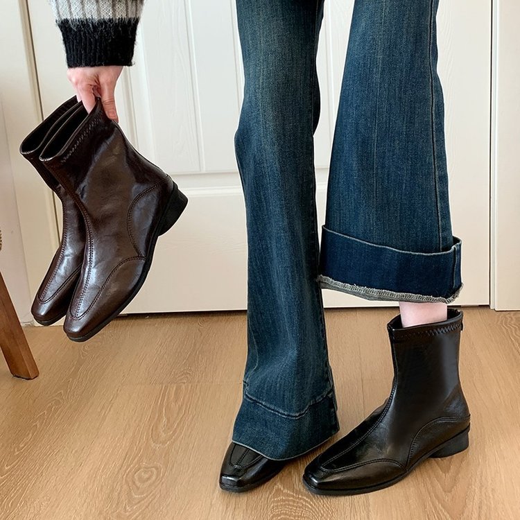 3厘米高二棉人造毛絨鏈子方頭單鞋