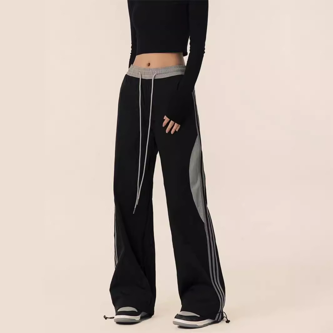 美式高幹三條杠直筒闊腿垂感運動工裝褲裝