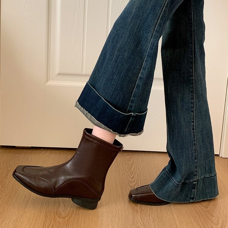 3厘米高二棉人造毛絨鏈子方頭單鞋