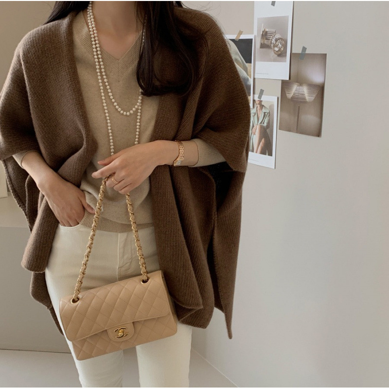 日韓洋氣針織披肩外套休闲温柔氣質毛衣斗篷開衫